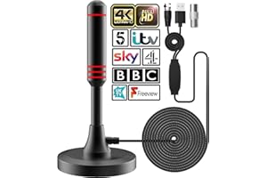 REGALEMPIRE 2025 Newest HDTV Aerial - Indoor TV Aerial for Smart TV with Signal Booster - Digital TV Aerial for Freeview TV 600 Miles Long Range Support 4K 1080P -With Magnetic Base / 16.5FT Coax Cable (T808)