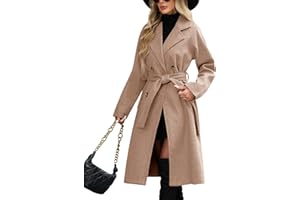 Yuson Girl Women's Coats Double Breasted Overcoat Long Winter Jackets for Women Classic Lapel Collar Pea Coat Autumn Elegant Trench Coat with Belt Solid Transition Coats Warm Outerwear