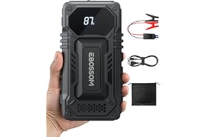 EBOSSOM Booster Avviamento Auto, Avviatore Portatile, 12000mAh Avviatore Batteria veicolo, Jump Starter macchina con LED Torcia, Ricarica USB, Kit di Viaggio e Attrezzi di Emergenza
