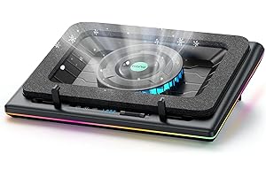 LLANO Laptop Cooling Pad with Powerful Turbo Fan, Continuously Variable RGB Gaming Laptop Cooler Radiator Touch Controls LCD Display 3-Port USB Sealed Foam