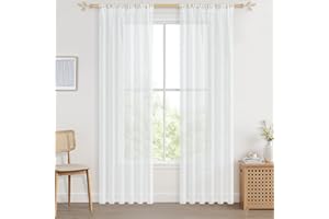 ‎CUTEWIND CUTEWIND Vorhänge Wohnzimmer Transparent 230cm lang Gardinen Weiß 140cm Breit Gardine Wohnzimmer mit Stangendurchzug 2er Set für Bleiband Schlafzimmer küche und Kinderzimmer