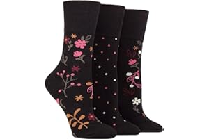 SockShop Gentle Grip Ladies Floral Spotted Patterned Striped Honeycomb Top Cotton Socks 3 Pairs Assorted Colours Size 4-8