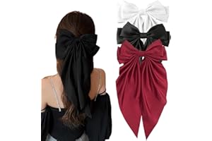 Ypkia 3 pezzi fiocco per capelli da donna in raso con grande fiocco in tessuto francese, clip per capelli per donne e ragazze (nero, rosso, bianco)