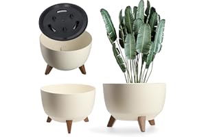 KADAX Pot de Fleurs en Plastique sur Trois Pieds, Effet Bois pour Sublimer la Décoration de Votre Maison et de Votre Jardin, Intérieur et Extérieur (Crème, 47 cm)