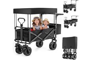 MINENICE 100L Carrello da Giardino Pieghevole con Tetto, Carrello Pieghevole per Tutti i Terreni, Capacità Carico 100kg, Carrello per Giardino Spiaggia Campeggio Attività all'Aperto (Black)