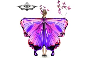 plainshe Butterfly Wings for Girls, Butterfly Costume for Halloween, Fairy Wing Kids, 3PCS Butterfly Cape Set