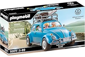 Playmobil 70177 Volkswagen Coccinelle - Volkswagen - avec Trois Personnages et l'automobile - Voiture légendaire VW Version 1963 avec sa galerie de Toit et Son Look indémodable - Dès 5 Ans