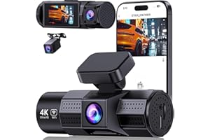 VEEMENT 4K Dash Cam WiFi 3 Channel Dash Cam Front and Rear Inside 4K+1080P+1080P, Dashcam with 1.97” Display, 32GB Card, Triple Car Camera with App, Night Vision, 24H Parking Mode, G-Sensor, Loop Recording