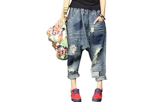 Youlee Donna Elastico Vita Ampia Leg Harem Pantaloni Foro Jeans