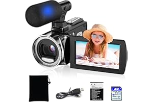 Vmotal Caméscope numérique 4K avec microphone et carte SD, photo 36 Mpx/enregistreur vidéo 4K, caméra vidéo débutante pour enfants/étudiants/adolescents