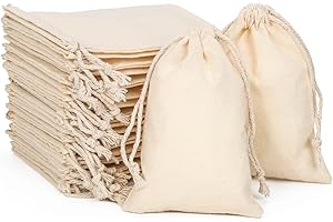 packra Baumwollsäckchen,Stoffsäckchen mit Kordelzug Kleine Stoffbeutel zum Befüllen Bemalen Adventskalender Geschenkbeutel DIY Weihnachten(10x14cm/24 Stück)