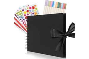 funvce Fotoalbum zum Selbstgestalten A5 60 Schwarze Leeren Seiten Scrapbook Fotobuch zum Einkleben Kleines Erinnerungsbuch DIY Spiralalbum Vintage für Baby Valentinstag Geburtstag Geschenk (21X15CM)