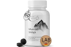 NATURE SPRING Shilajit Pastilles de résine de l'Himalaya Alternative | 30 000 mg | 60 comprimés | Riche en acide fulvique | Avec 85 minéraux et acide fulvique, plus facile à prendre que la résine Shilajit |