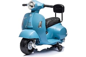 MONDIAL TOYS Mini Vespa GTS Piaggio Moto Elettrica Per Bambini Scooter 6V con Schienale Sedile in Pelle Luci Suoni Limited Edition Azzurro
