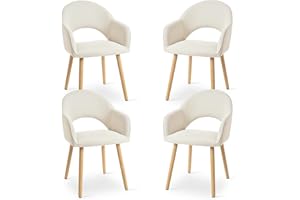 Goeurvant Dining Chairs Set of 4, Upholstered Chairs with Armrests& Wooden Legs, Corduroy Dining Armchairs, Ergonomic Kitchen Chair, Living Room Chair for Dining Room and Kitchen, Cord-Beige