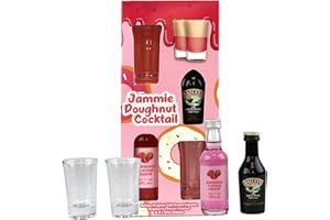 BEAMS INTERNATIONAL Jammie Doughnut Cocktail Kit - Baileys Gift Set Includes Irish Cream 5cl, Raspberry Flavoured Alcohol Liqueur and x 2 Shot Glasses - Cocktail Gifts for Women, Christmas, Stocking & Secret Santa Gifts