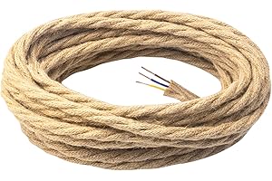 DiCUNO 5 Metros de cable eléctrico vintage para iluminación, cable de 3 conductores con PE, 3x0.75mm² cable eléctrico retro flexible de lino para lámparas colgantes, accesorios y bricolaje