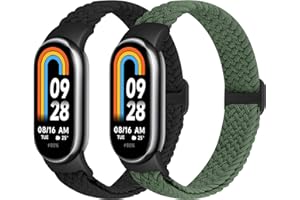 XANS Elastisches Geflochtenes Armband Kompatibel mit Xiaomi Mi Smart Band 8/Xiaomi Mi Smart Band 9, Verstellbare Dehnbare Nylon Armbänder Sport Ersatzarmband für Xiaomi Mi Band 8/Xiaomi Mi Band 9