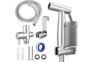 TEL CHARME * Handheld Bidet Sprayer Kit, Stainless Steel Toilet Bidet Shower with T-Valve Adapter & Hose, Easy Install Shattaf for Personal Feminine Hygiene, Baby Diaper, Pet Bath and Toilet Cleaning (Silver)