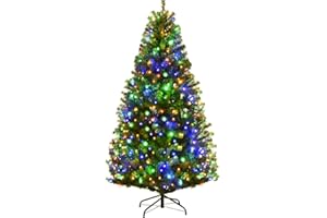 COSTWAY Arbol de Navidad con Luces Incorporadas 150cm, 11 Modos de 2 Tipos de Cambio 5 Colores de 150 Luces LED, Arvore de Natal con Luces Integradas, 600 Ramas PVC, Christmas Tree w/Lights (150 cm)