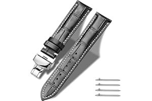 MUENShop Cinturini di Ricambio Vera Pelle Cinturino Barre Rapido Rilascio Fibbia Pieghevole Nero/Marrone/Blu 18mm 20mm 22mm 24mm per Uomo/Donna