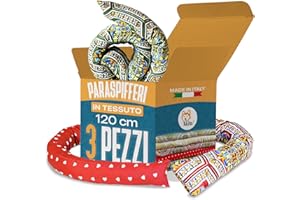 Akitaink Set 3 Paraspifferi in cotone, paraspifferi sottoporta, Parafreddo Imbottiti per Porte e Finestre, 120 cm, Made in Italy - Risparmio Energetico e Protezione Completa