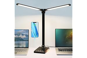 iVict LED Desk Lamp, Dual Swing-Arm Table Lamp with 5 Color Modes & 5 Brightness Levels, 45Min Auto-Timer, 3 Night Light Modes Eye-Caring Desk Light for Study, Working, Bedroom (Black)