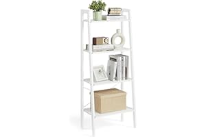 VASAGLE Ladder Shelf, 4-Tier Bookshelf, Bookcase, for Living Room, Bedroom, Kitchen, Home Office, Industrial Style, Steel Frame, Maple White and Pearl White LLS044W44