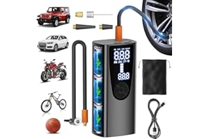 Delgeo Przenośna elektryczna sprężarka powietrza S9 6000mAh zasilana baterią/pompą powietrza, 0,1-10,3 bar/3-150 PSI, 4 tryby, ładowanie typu C, wyświetlacz cyfrowy, światło LED