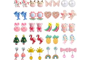 DEVIENG Clip On Ohrringe, hypoallergen, geeignet für Kinder im Alter von 4–12 Jahren, niedliche kleine Ohrclips, Schmuck-Geschenk-Set, Einheitsgröße, Harz, Kein Edelstein