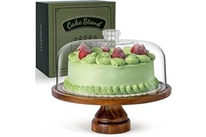 ANBOXIT Soporte Para Tartas con Tapa, Porta Tartas Madera de Acacia con Acrilico Cupula, Pedestal Soporte de Tarta con Pie, Expositor Tartas (Pies)