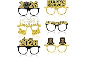 YIAJIA 6Pcs 2026 New Year Party Glasses, New Years Eve Decorations, Gold Black Glasses Photography Props, New Years Paper Eyeglasses for Chirstmas Holiday NYE Party Favour Supplies