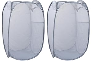 FANGEHONG 2 Pezzi Pop-Up Ceste per la Biancheria Rete, Cesto Portabiancheria Pieghevole da Viaggio con Manici, Cesto Panni Sporchi Salvaspazio 1 Scomparti, Laundry Basket per Vestiti e Giocattoli (B)