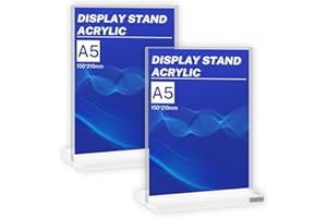 Dawenur Lot de 2 présentoirs de table A5 (14,8 x 21 cm) - Étiquettes de prix - Présentoir de table en acrylique - Support en T pour cadres photo, brochures, cartes de menu, publicité