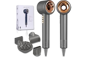 TOWALIVE Szybkoschnąca suszarka do włosów, prędkość 110 000 obr./min, suszarka do włosów z dyfuzorem, wiatr 21 m/s, 200 milionów jonów ujemnych, 350g, suszarka do włosów podróżnych (szary)