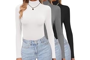 Ekouaer Damen 3 Pack Langarmshirt Rollkragen Thermo Tops Winter Unterhemd Warm Stretch Basic Oberteile S-XXL