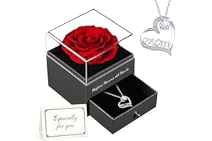 Qinqinxin Festa della Mamma Idee Regalo, Rosa Eterna con Collana Argento 925, Migliore Mamma del Mondo, Rosa Stabilizzata Vera, Regalo Mamma Compleanno, Festa della Mamma dal Daughter