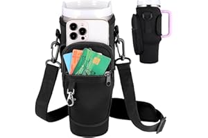 Huiguli Bolsa de Botella de Agua para Stanley Cup 40 oz, Accesorios Stanley Cup con Correa Ajustable y Teléfono Bolsillo, Soporte para Botella de Agua para Senderismo Viajes Camping (Negro)