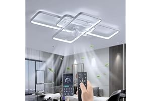 YUNZI Silenzioso Ventilatore da soffitto con Illuminazione LED 80W Dimmerabile con Telecomando, Moderno Lampada per Soggiorno Sala da Pranzo Camera da Letto Cucina,6 velocità, Bianco 72CM