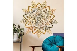 ‎COVPAW COVPAW Wandtattoo Wandaufkleber Mandala Gold Gelb Wohnzimmer Schlafzimmer Wandsticker Wandbild Boho Style Flur Yoga Wanddeko (Mandala A)