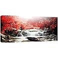 WALL ART INTERIORS Large Red Forest Waterfall Landscape Box Canvas 107cm x 52cm ready to hang