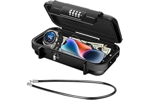 GXWCYI Portable Cash Box, Four-Digit Code Lock, Water & Rust Proof, 235 * 141 * 58mm Mini Safe for Travel & Sports