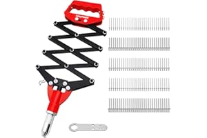 HAUTMEC 5-in-1 Heavy Duty Pop Rivet Gun Kit with 150Pcs Aluminum Rivets - Labor Saving Press-Type Tool with 4-Fold Lever for Metal, Automotive & Construction (3/32" to 1/4") HT0436-HR