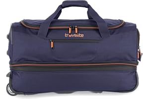 travelite 2-Wheel Trolley, Travel Bag, Size L with Expansion Fold, BASICS Luggage Series: Soft Luggage, Travel Bag with Wheels and Extra Volume, 096276, blue/orange