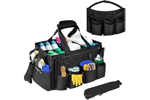 Boczif Sac de Nettoyage Portable, Organiseur de Fournitures de Nettoyage avec poignée, Bretelles et séparation Amovible, Organiseur d'outils de Nettoyage pour nettoyeurs et Femmes de ménage (Noir)