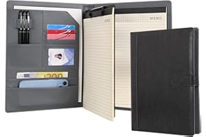 Wason Portefeuille en Cuir PU A4 avec Presse-papiers Bloc-notes Supports de Formulaires Fichier d'écriture de documents - Planificateur d'entretiens Organisateur de Conférences(Gris foncé)