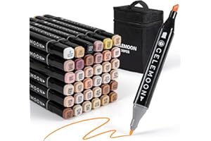 CeleMoon 36 Skin Tone Colors Dual Tips Sketch Art Alcohol-based Markers Pens, Fine & Broad Chisel for Coloring, Drawing, Illustration, Cartoon Hair Shades