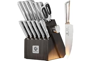 imarku Set med 14 japanska köksknivar i rostfritt stål med klack, integrerad slipmaskin och ergonomiska halkfria handtag, far