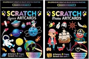 Georgie Porgy Scratch Art Set DIY Arti e Mestieri per Bambini Magic Rainbow Carta AntiGraffio Pasqua Natale Regalo di Compleanno per Ragazzi e Ragazze (Pirata + Spazio Esterno)