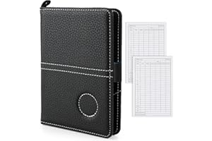 OIHCAZ Golf Scorecard Holder, PU Leather Golf Card Holder Waterproof Golf Score Card Wallet Golf Scorecard Cover with Elastic Pen Holder for Men Women (Black, Portable)
